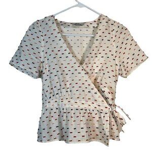 Women's Madewell Ruffle Hem Wrap Blouse V-Neck Clipdot White Size XXS EUC #7209